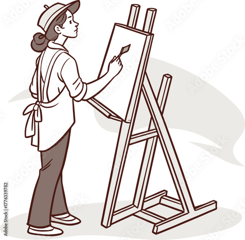 Artist painting on easel with palette knife, illustrating art hobby