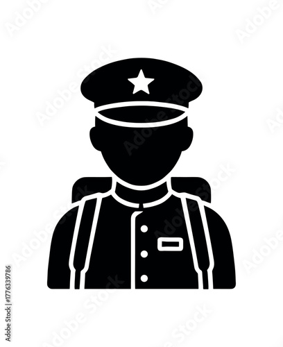 student cadet flat black solid vector illustration isolated on white background