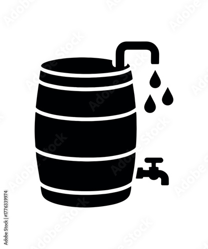 rainwater barrel flat black solid vector illustration isolated on white background