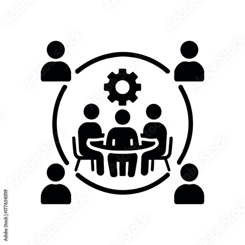shared work circle flat black solid vector illustration isolated on white background