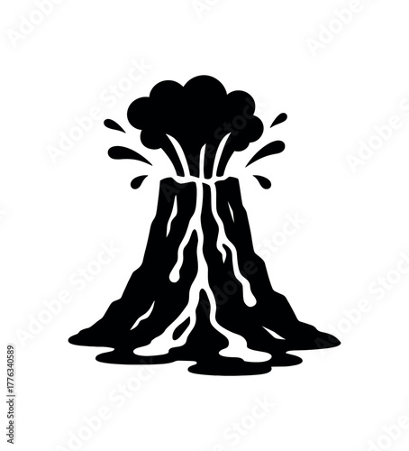 lava tower flat black solid vector illustration isolated on white background
