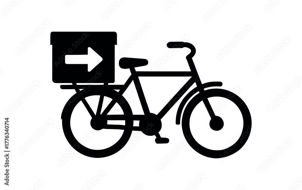 Fototapeta premium delivery bicycle flat black solid vector illustration isolated on white background