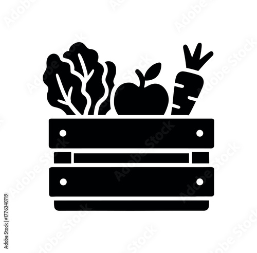 local produce crate flat black solid vector illustration isolated on white background
