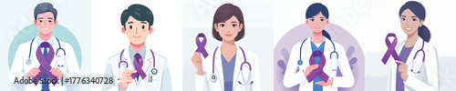 vector of a doctor holding a purple ribbon