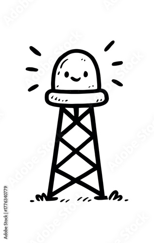 handdrawn cute doodle style signal beacon mast vector line illustration