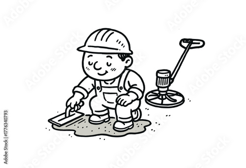 handdrawn cute doodle style cement finisher vector line illustration