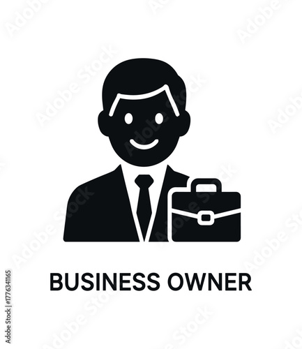 business owner smile flat black solid vector illustration isolated on white background