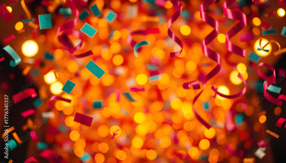 Naklejka premium Celebration Confetti Streamers Bokeh Lights