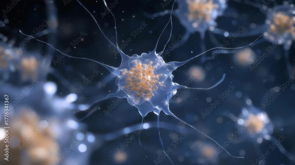 Scientific visualization of transparent multicellular structures with detailed nucleus and filamentous networks, symbolizing molecular medicine, biomedical research, and genetic architecture