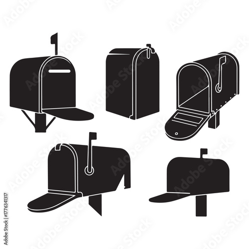 Set and bundle silhouette art vector design mailboxes