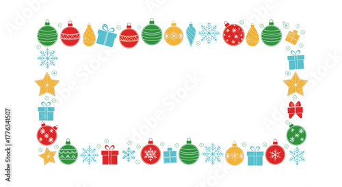 Wallpaper Mural Festive Christmas Frame with Colorful Ornaments, Gift Boxes, and Snowflakes, Perfect for Holiday Greetings and Winter Season Promotions or Events Torontodigital.ca