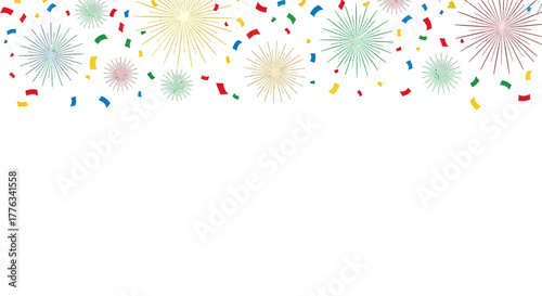 Colorful celebration confetti and firework burst background, perfect for adding a festive touch to party invitations, holiday promotions, and birthday banners