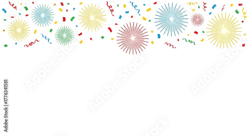 Vibrant confetti and burst design elements for festive celebrations, parties, and joyful occasions, ideal for invitations, banners, and holiday promotions