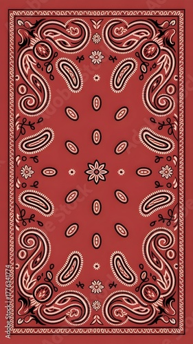 Trendy bandana print design with ornamental paisley pattern and warm colors