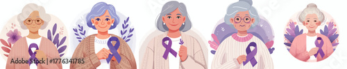 vector of a grandmother holding a purple ribbon
