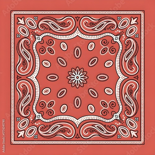 Trendy bandana print design with ornamental paisley pattern and warm colors
