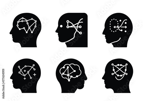 Six different head icons showing different ways of thinking and processing information