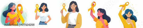 vector of a woman holding a yellow ribbon