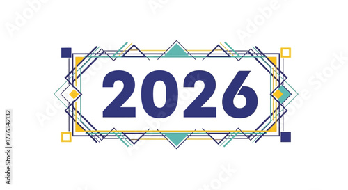Celebrate 2026 with a modern geometric frame, perfect for new year greetings, invitations, and promotional graphics, marking a fresh and innovative start