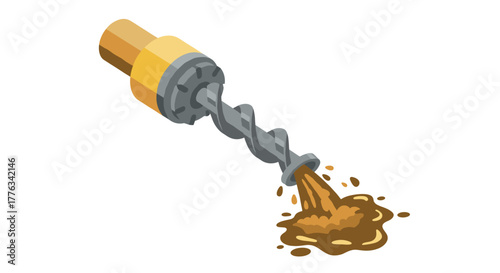 Isometric drill mixing paint with splatter on white background