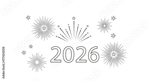 Exciting 2026 New Year celebration with fireworks and stars, perfect for holiday greetings and event announcements with festive cheer and anticipation
