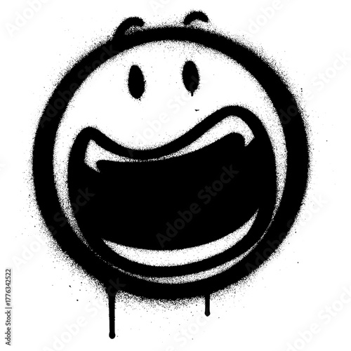 Excited Open Mouth Emoji Graffiti in Spray Paint Style.