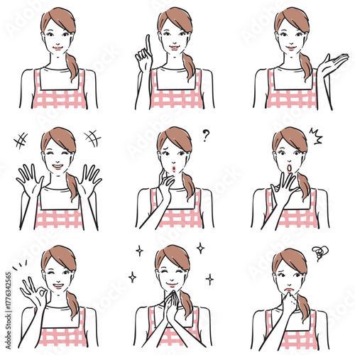 エプロン姿の女性の表情いろいろ　ノーマル1