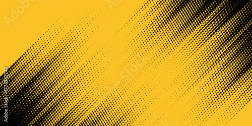 Yellow and black backdrop with dot halftone pattern element. Abstract brush grunge background. retro comic concept for your graphic design, banner or poster See Less
