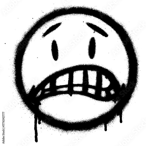 Nervous Face Emoji Graffiti with Gritty Drip Street Art Style.