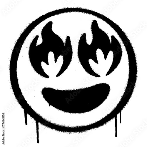 Fire Eyes Emoji Graffiti with Bold Spray Paint Drip Effect.