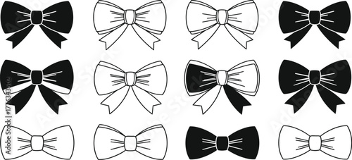 Vector bow tie collection icon set black and white design