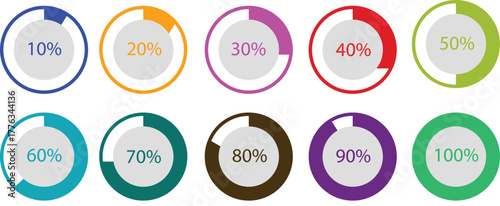 Set of circular progress bar icons. Timer icon. Good for download display. Flat element indicator. Vector illustration. Stock image.