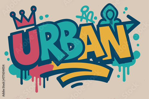 Graffiti Urban Energy. . Urban Oversize ? Graffiti Simplified: thick bubble/block letters on a forward tilt, crisp drips and flat spray fills; arrows, crowns,