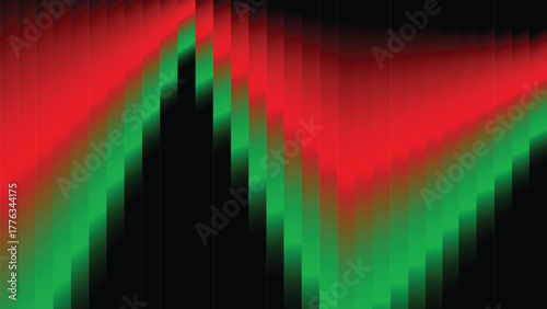 Abstract red and green gradient light reflection background, christmas background design and gradient zigzag light pattern background