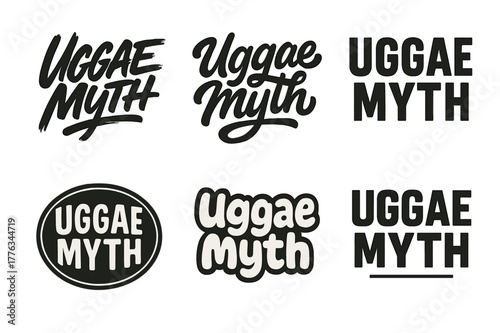 Uggae Lettering Variations. Uggae Myth. Set lettering. harmonious lettering variations of the same emblematic concept, each with different artistic