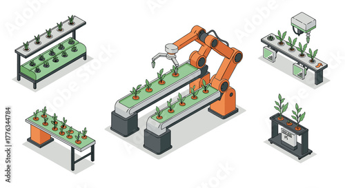 Automated greenhouse technology isometric design of robotic farming with hydroponics and smart solutions