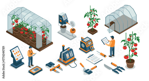 Modern isometric smart farming technology for greenhouse tomato cultivation