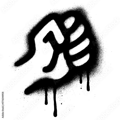 Graffiti Stencil of Raised Fist Symbol with Dripping Spray Paint