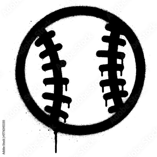 Graffiti Baseball Icon with Dripping Black Spray Paint on White Background.