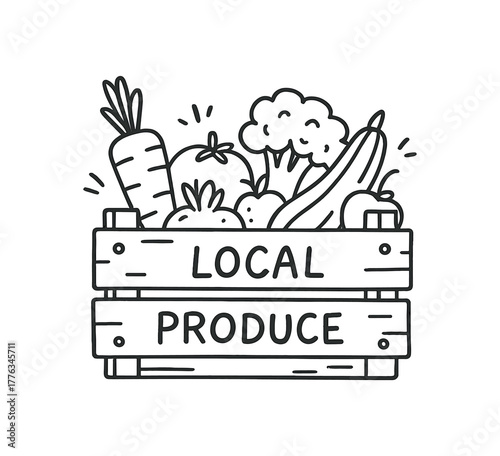handdrawn cute doodle style local produce crate vector line illustration
