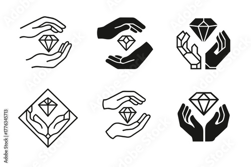 Artisan Jewel Logos. Artisan craftsmanship. Set Logo of Artisan craftsmanship: jeweler?s hands shaping gem. harmonious logo variations of the same emblematic