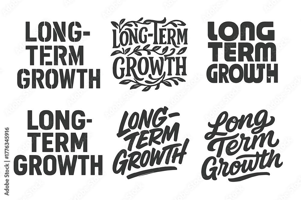 Fototapeta premium Creative Lettering Variations. Long-term growth. Set lettering. harmonious lettering variations of the same emblematic concept, each with different artistic