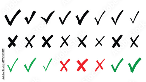 Black and red color check and cross icon set, isolated on white background, vector illustration sign and symbol, Check mark icons,
