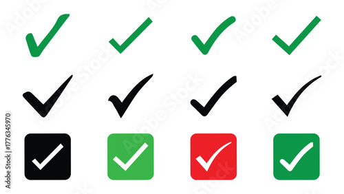 Business style check mark icon set, yes mark symbol, tick sign check button, 