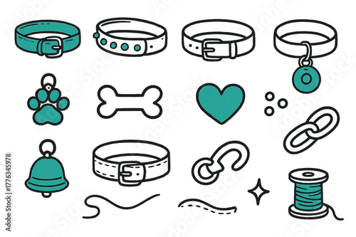 Creative Dog Collar Designs. Dog collar designs. Hand-drawn doodle illustration dog collar designs [leather collar (accented), studded strap (accented),
