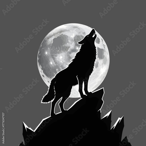 A wolf howling at a night moon vector icon art