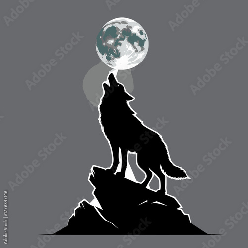 wolf howling at the moon symbol icon vector image