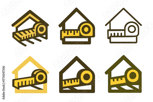 Attic Insulation Logos. Attic insulation. Set Logo of Attic insulation: measuring tape across joists. harmonious logo variations of the same emblematic