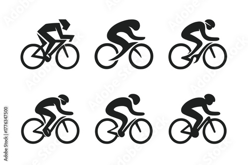 Cycling Logo Variations. Road cycling. Set Logo of Road cycling: speed cyclist with aerodynamic form. harmonious logo variations of the same emblematic