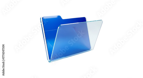 Blue glass folder isolated on transparent background, a symbol of file management